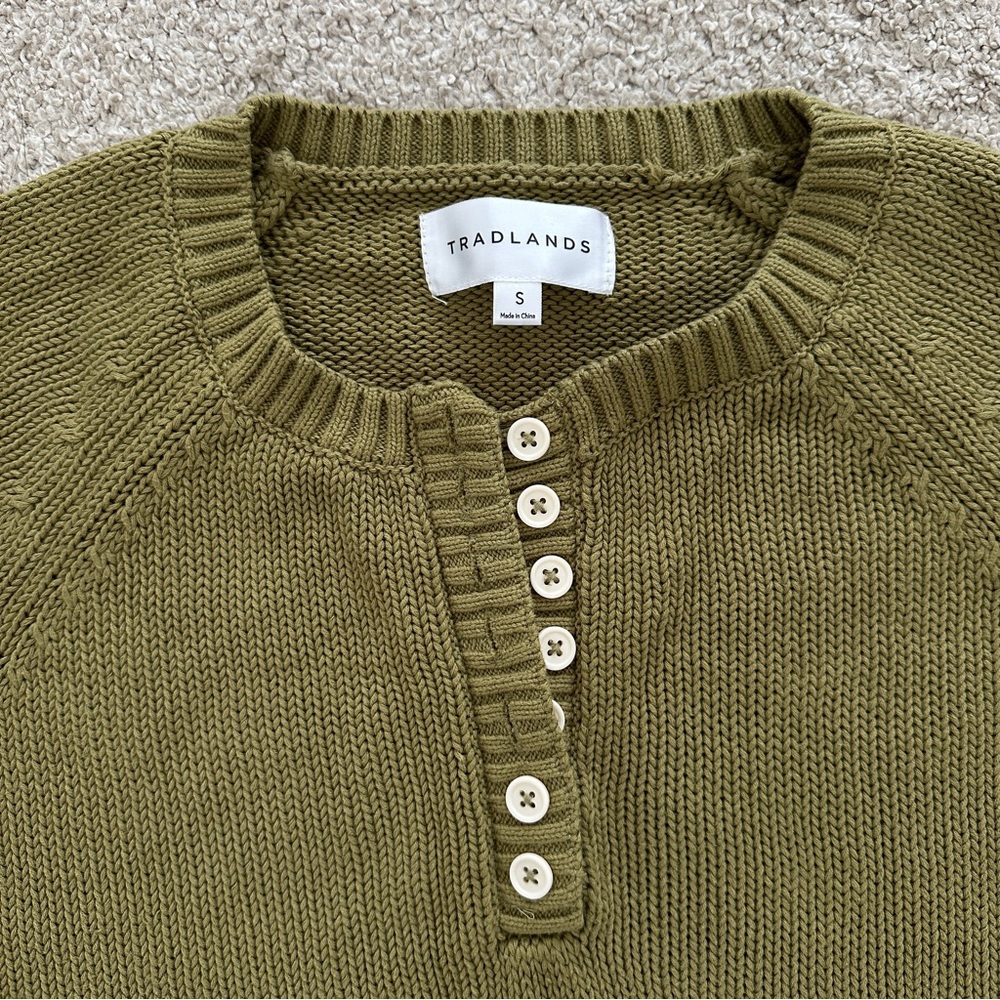 Tradlands Olive Green Cotton Henley Sweater - Picture 3 of 6